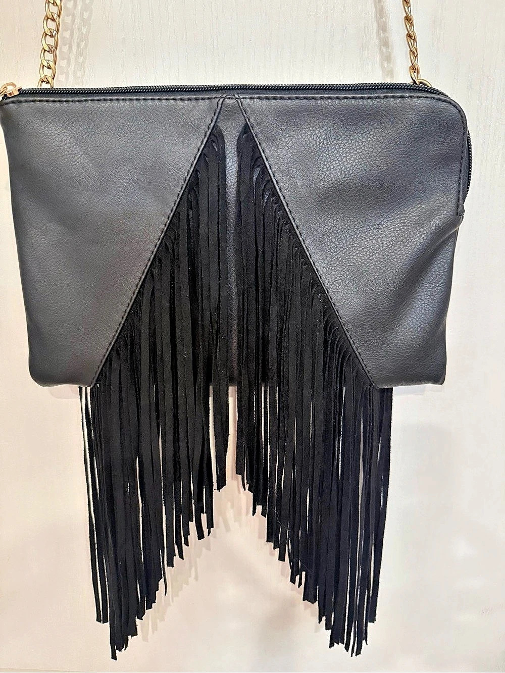 Cato Black Fringe Crossbody Bag Like New Western